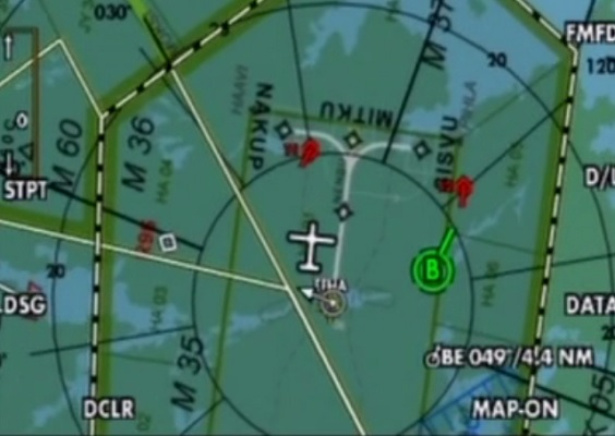 Hawk Link -järjestelmän toimintaa Hawk-koneen karttanäytöllä