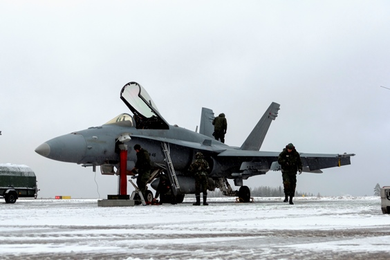 Finnish Air Force F/A-18 multi-role prepared for a mission