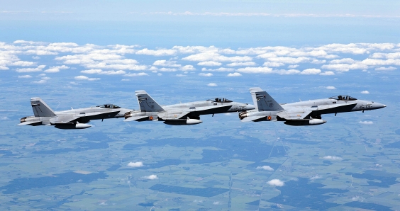 A Finnish F/A-18 and two Spanish F/A-18s