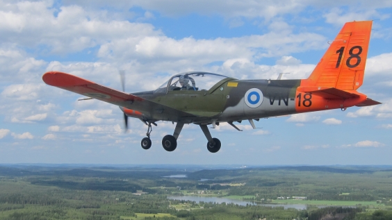 Valmet L-70 Vinka basic trainer aircraft in the air