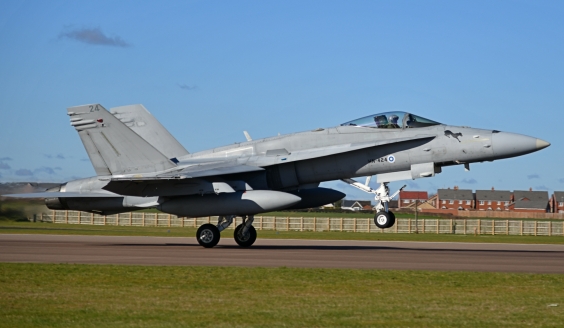 A Finnish F/A-18 Hornet taking off