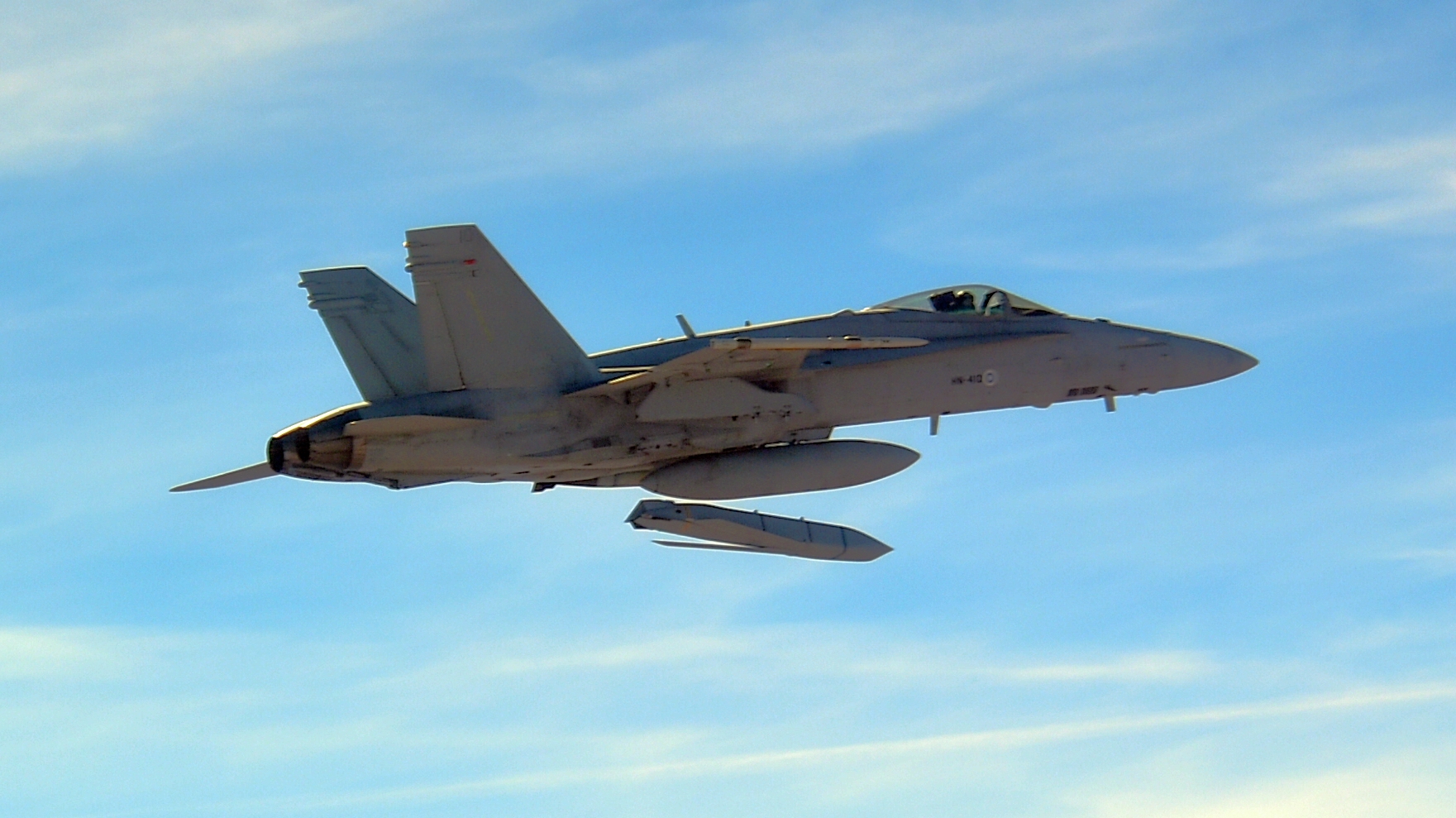 Finnish Air Force F/A-18 test-firing a JASSM missile in March 2018 at NAWS China Lake