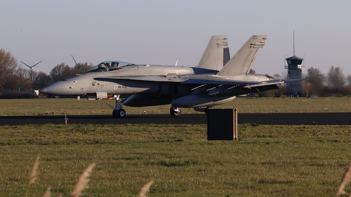 Finnish F/A-18 Hornet fighter jet at Leeuwarden Air Base