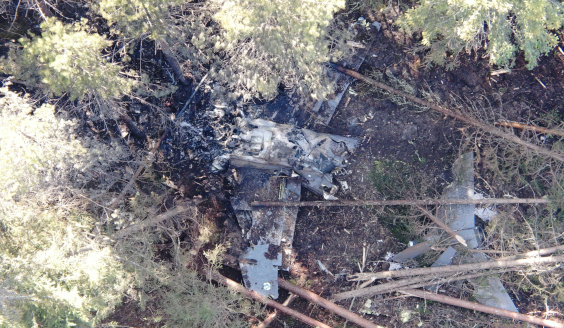 Hawk-suihkuharjoituskoneen hylky metsässä.