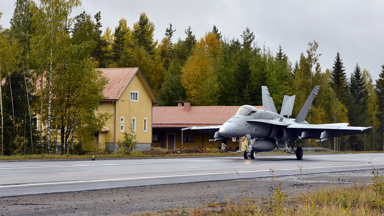Finnish Air Force F/A-18 at a road base during Baana 22.