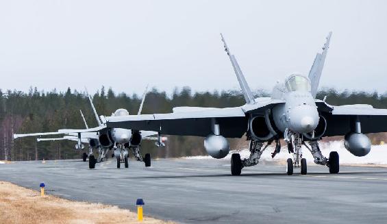 Hornet fighters at the Rovaniemi Air Base. 